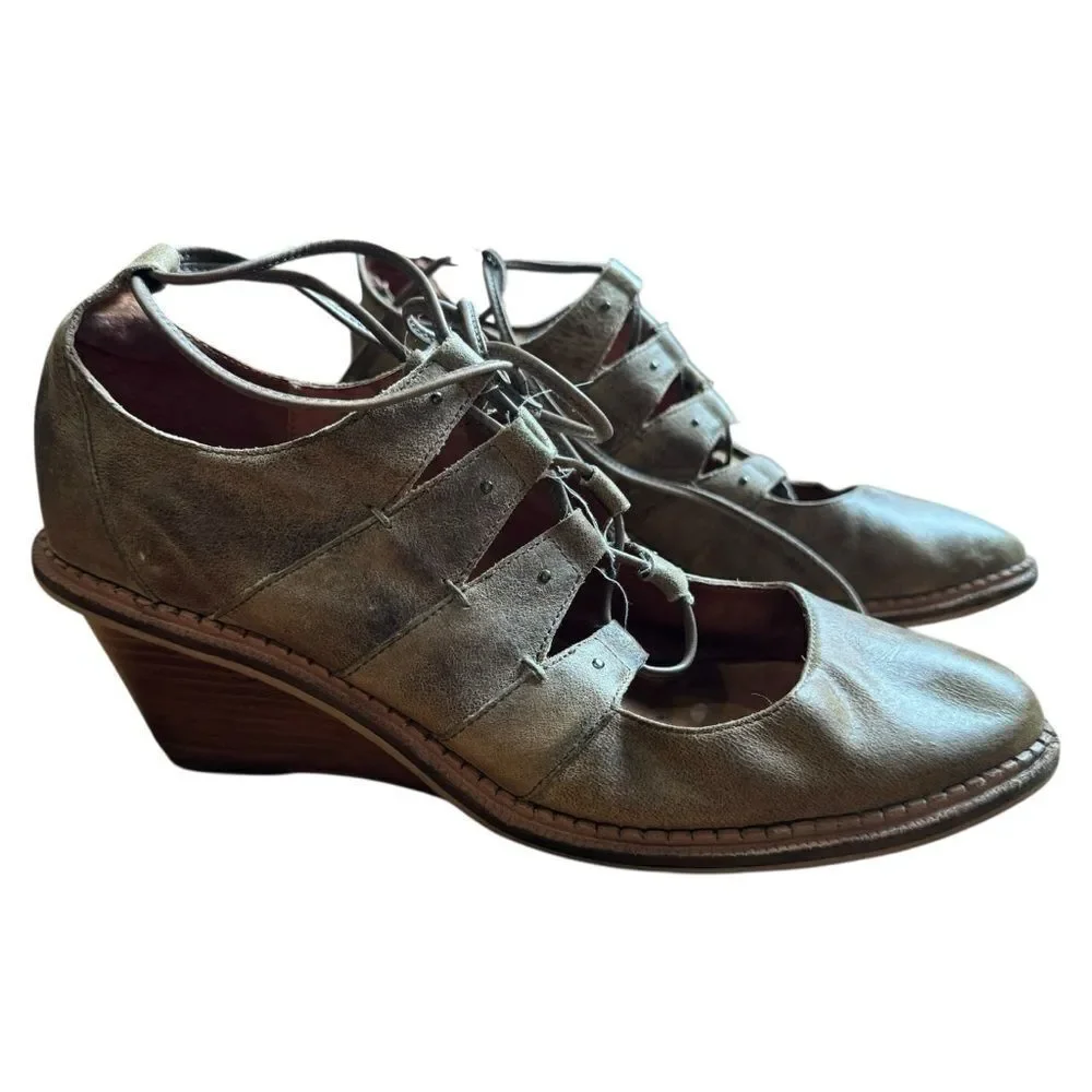 Schuler & Sons Anthropologie wedge oxford Leather lace Up shoes